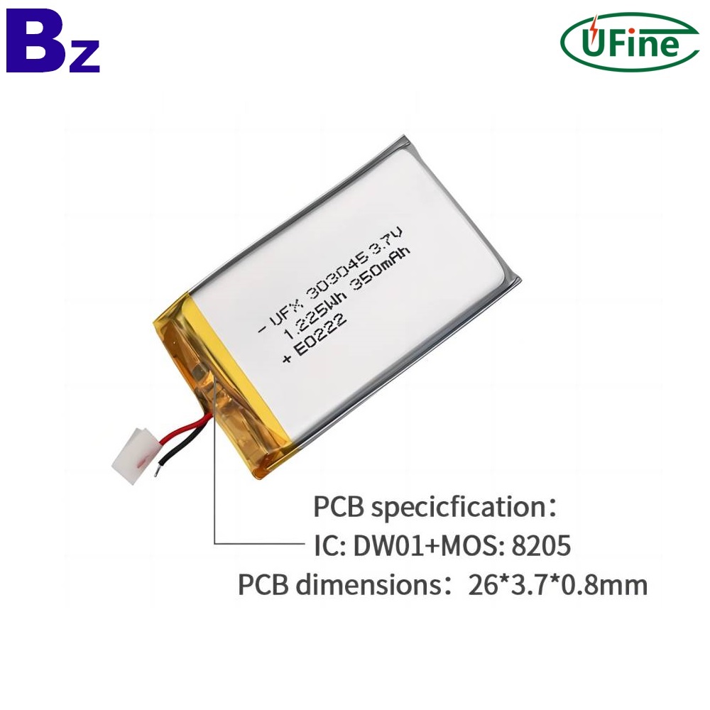 303045 3.7V 350mAh 리튬 이온 배터리
